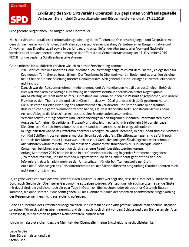 Stellungnahme zur Schiffsanlegestelle